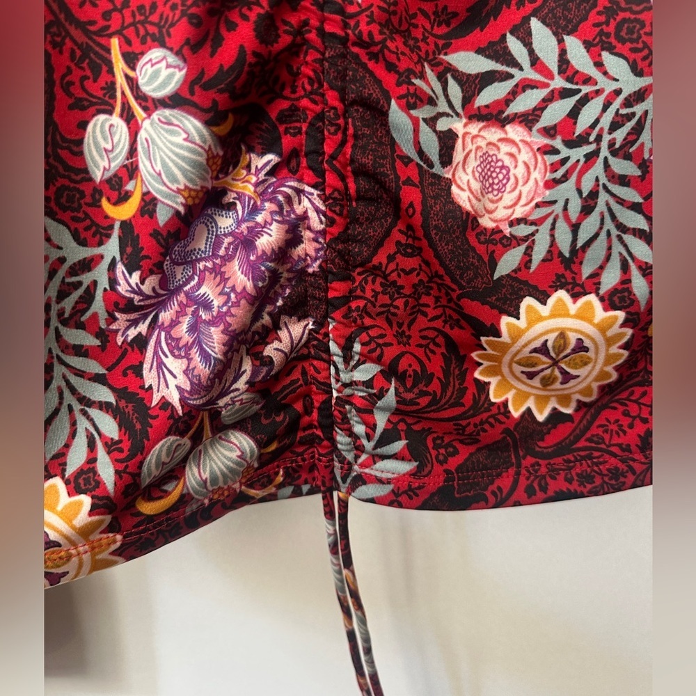 Guess Floral Ruched Long-Sleeve Top - Red Multi Y2K - Picture 3 of 6